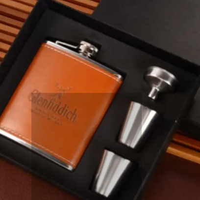 200ml Stainless Steel Leather Hip Whisky Flask, Liquor Bottle With 2 Tot Cup/Gift Set Brown, Black Color