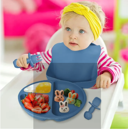 8PCS Silicone Baby Feeding Set, Baby Led Weaning Supplies with Suction Bowl Divided Plate, Toddler Self Feeding Dish Set with Spoons Forks Sippy Cup Adjustable Bib, Baby Eating Utensils
