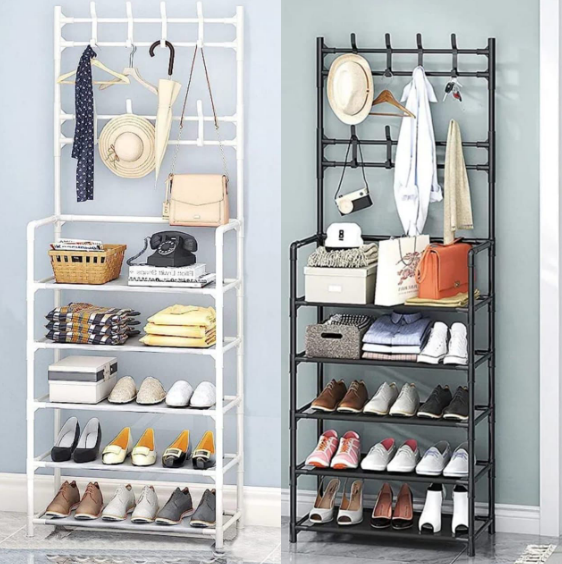 7-layer Simple Assemble Shoe Rack Floor Coat and Hat Rack Shoe Integrated Household Storage Bedroom Living room Bathroom Hangers hall rack