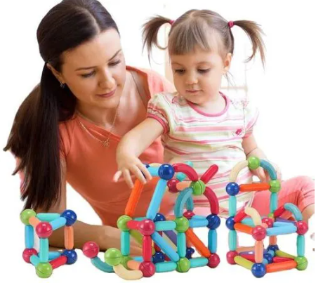 3D 42Pcs Fun Magnetic Balls And Rods Set Building Blocks Magnets For Kids, Learning & Education Toys, Magnetic Sticks Blocks