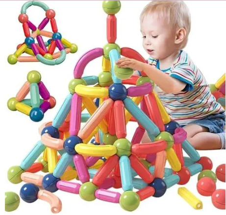 3D 42Pcs Fun Magnetic Balls And Rods Set Building Blocks Magnets For Kids, Learning & Education Toys, Magnetic Sticks Blocks
