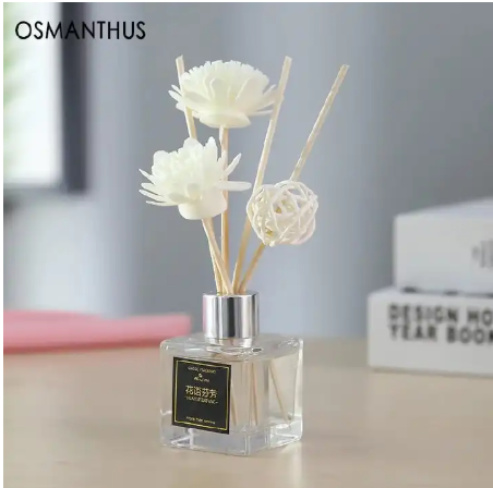 Aromatherapy reed diffuser with a 50ml capacity available in a white glass bottle. Comes in 5 different scents and perfect for use in the office, washroom, living room, bedroom, etc.