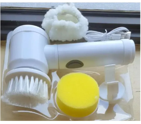 USB Rechargable magic brush with 3 option (brush, sponge & polisher) plus adhesive storage hook