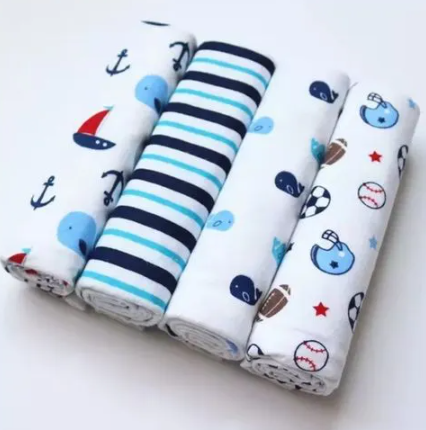 4Pcs Cute Printed Pure Cotton Baby Boy Shawl Super-soft Flannel Receiving Newborn Baby Blanket