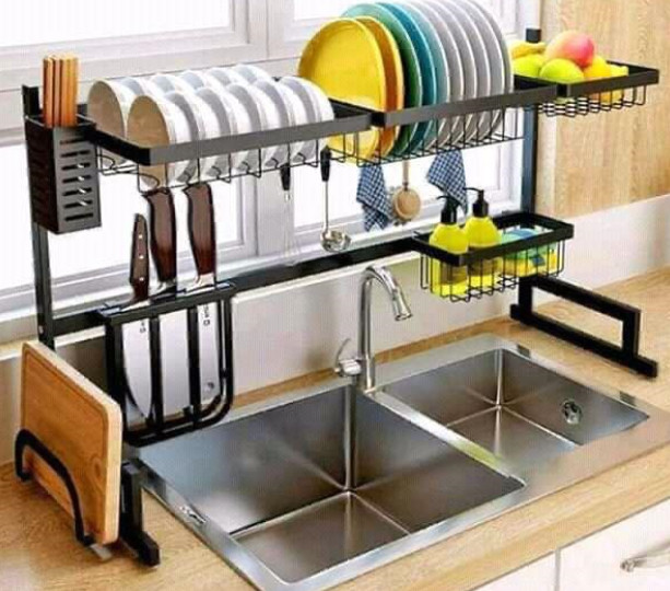 Dish rack -over the sink metallic dish rack strong dish organizer 3 tier kitchen utensils organizer dish drainer stable and strong dish rack
