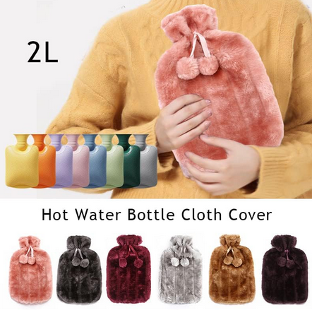 Hot Water Bottle with Soft Cover - 2L Large - Hot Water Bag for Pain Relief, Cramps, Back, Neck, Feet, Menstrual Cramps, Baby - Premium Cute Cover