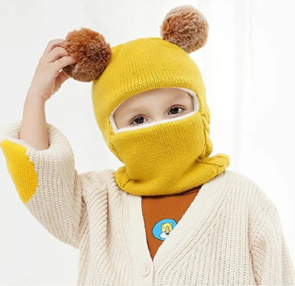 Baby Boy Girl Hat And Scarf All In One Winter Thicken Plus Velvet Face Ear Protection Knitted Cap Toddler Children Kids Warm Hat