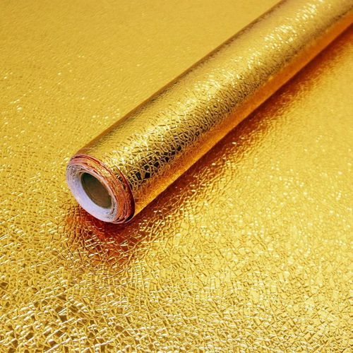Gold Texture Contact Paper Peel and Stick Wallpaper Kitchen Self Adhesive Wallpaper Aluminum Foil Oil Proof Waterproof Removable Wall Paper for Countertop Cabinet Drawer .30CM X500CM