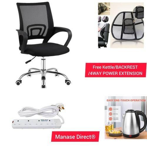 Ergonomic Office Chair, Home Desk Chairs with Wheels,Mesh Office Chair,Computer Chair,Swivel Chair,Mesh Gaming Chair for Adults +BACKREST + WAY POWER CABLE+ 2 LITRES ELECTRIC KETTLE