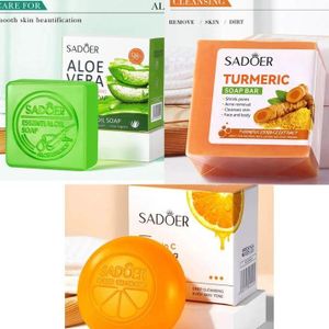 SADOER 3 Pieces Turmeric Soap Anti Acnes, Shrink Pores Tumeric Soap+Vitamin C Whitening Soap + Aloe Vera Soap Skin Smoothening