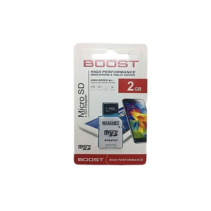 Boost High Performance Memory Card/SD Card - 2GB Micro SD Card with Adapter for Smartphones & Tablets and all types of Other gadgets.