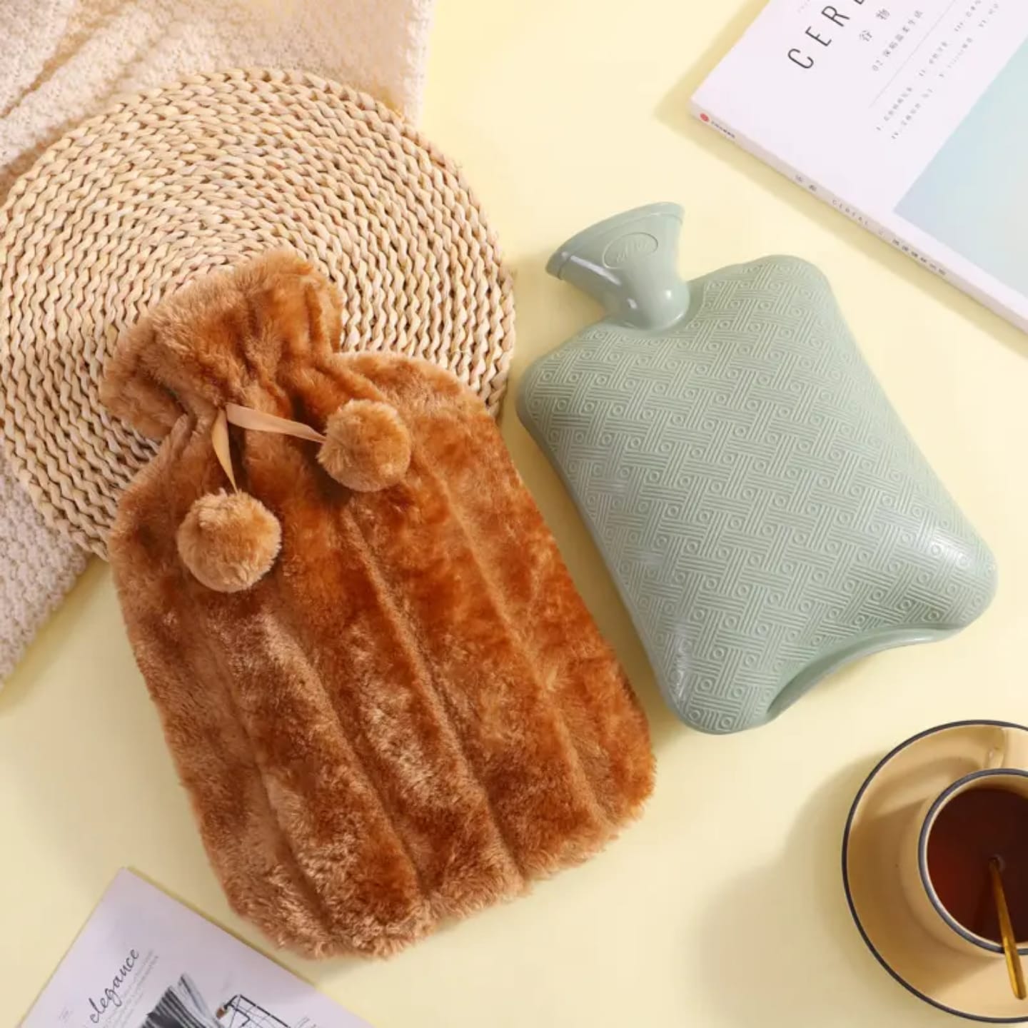 2L//Luxury Soft Faux Fur Hot Water Bottle Bag//for Pain ReliefHot water bag/bottle for period pain relief, heat therapy, hours of warmth and comfort Has a lid to empty out the cold water