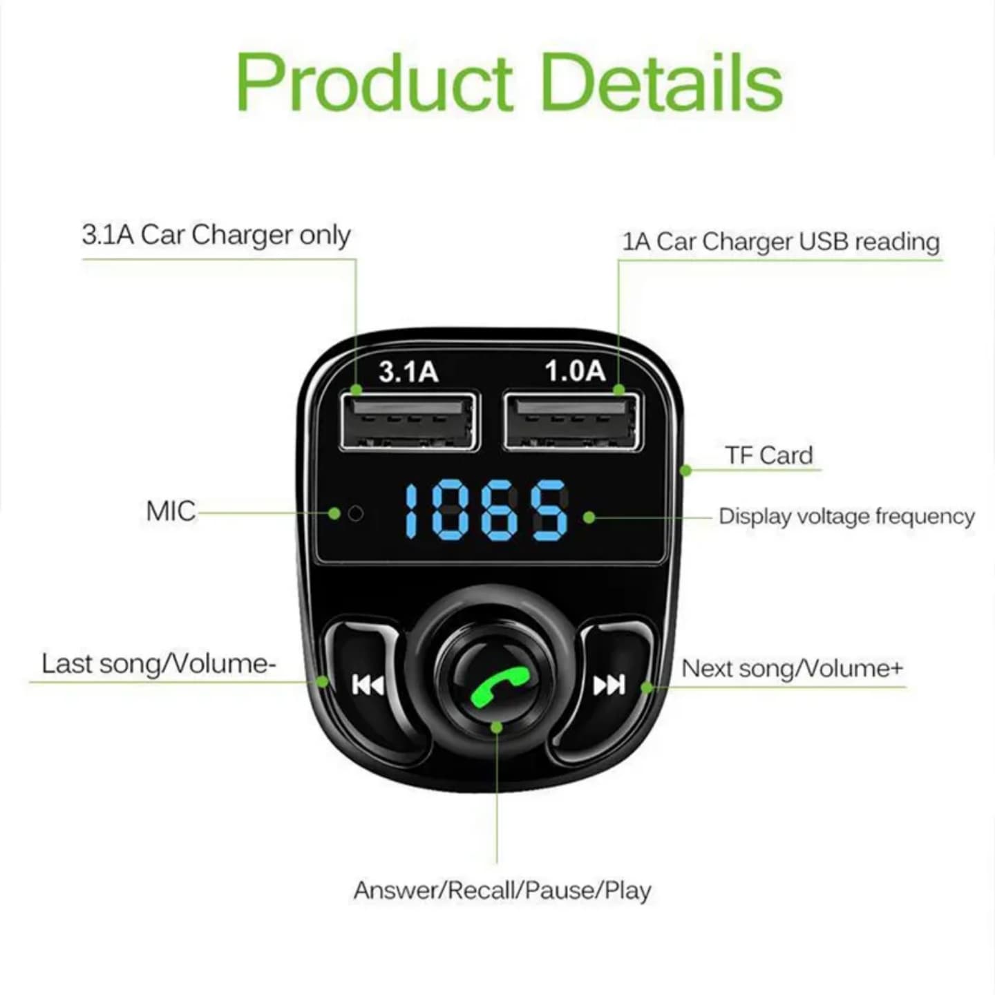 X8 Super Fast Dual Car 3.1A Charger Wireless FM Radio And Bluetooth Car Modulator Adapter