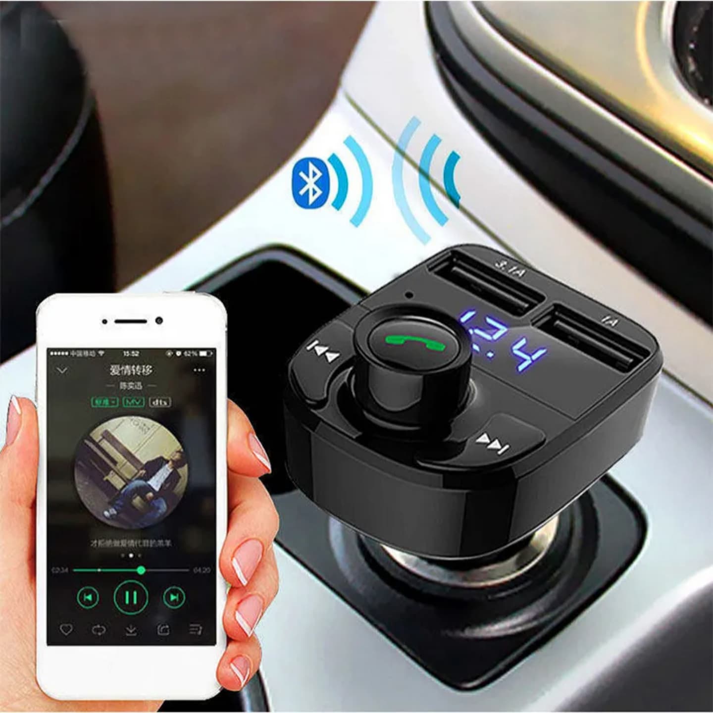X8 Super Fast Dual Car 3.1A Charger Wireless FM Radio And Bluetooth Car Modulator Adapter