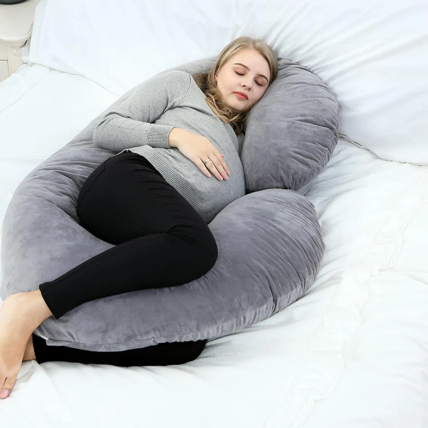 Pregnancy Pillow Gift for Pregnant Women to Sleeping C-Shape Maternity Support Pillow - for Back, HIPS, Legs, Stomach, Belly for Pregnant Women with Removable Cotton Cover ,Grey