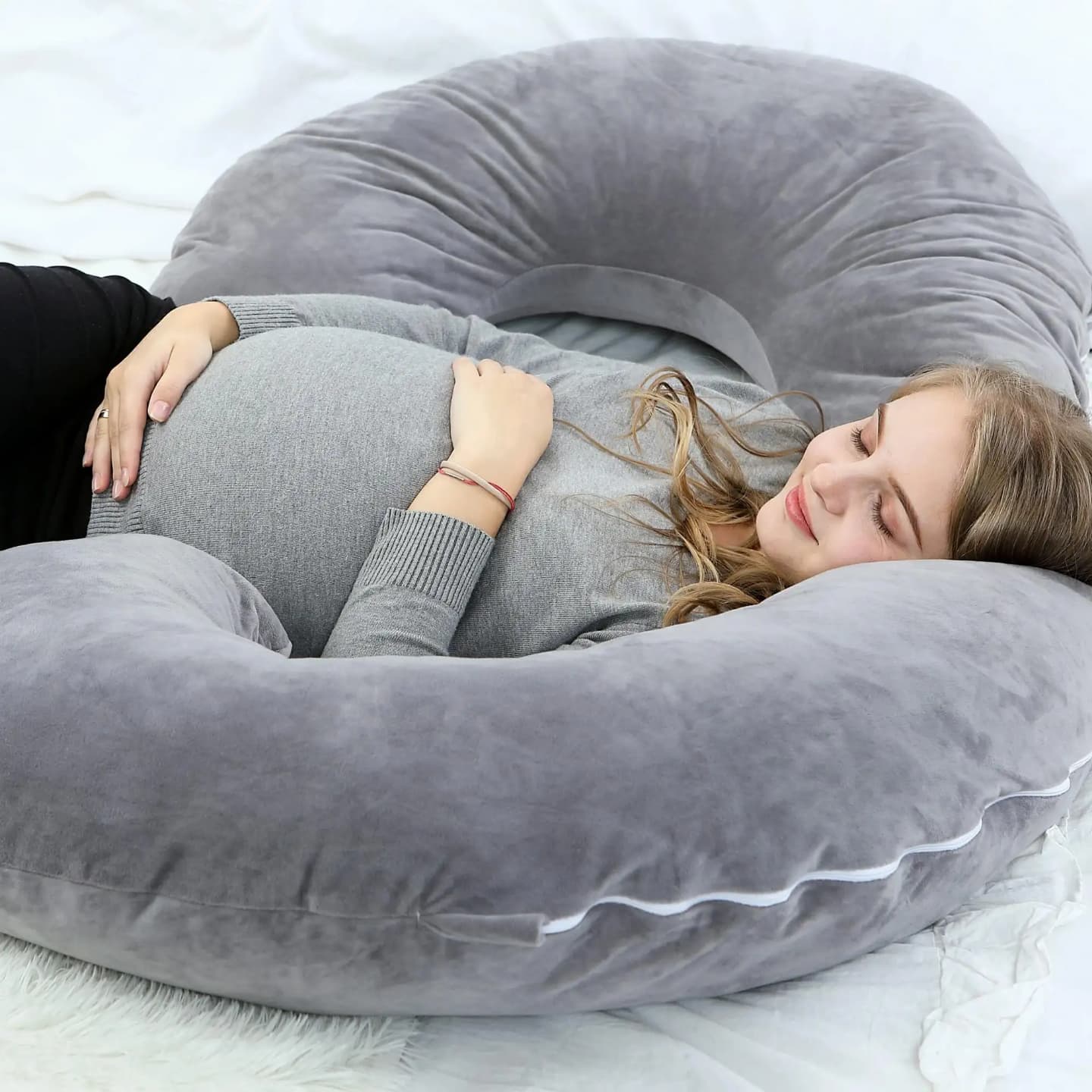 Pregnancy Pillow Gift for Pregnant Women to Sleeping C-Shape Maternity Support Pillow - for Back, HIPS, Legs, Stomach, Belly for Pregnant Women with Removable Cotton Cover ,Grey