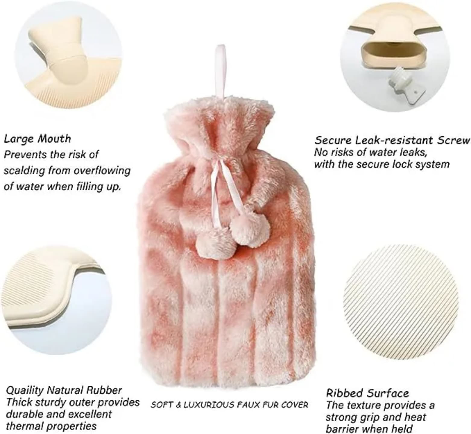 2L Luxury Soft Faux Fur Hot Water Bottle Bag//for Pain ReliefHot water bag/bottle for period pain relief, heat therapy, hours of warmth and comfort Has a lid to empty out the cold water
