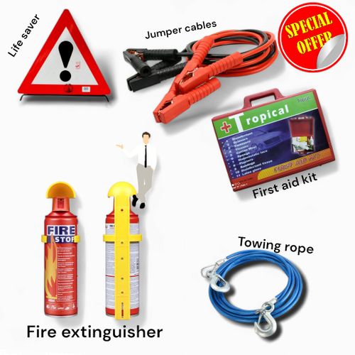 Car Emergency kit set Car hazard Life saver triangles , towing rope , jumper cables compliance first Aid kit set, fire extinguisher