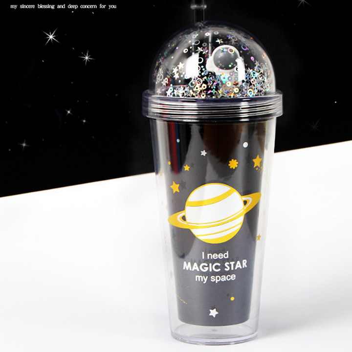 500ML FROST ASTRONAUT SMOOTHIE CUPSGLOW PARTY CUPS FOR KIDS LIGHT UP TUMBLER MAGIC CUP WITH LED GLOW IN THE DARK WATER DRINKING BOTTLE  WITH LID AND STRAW (ASTRONAUT)