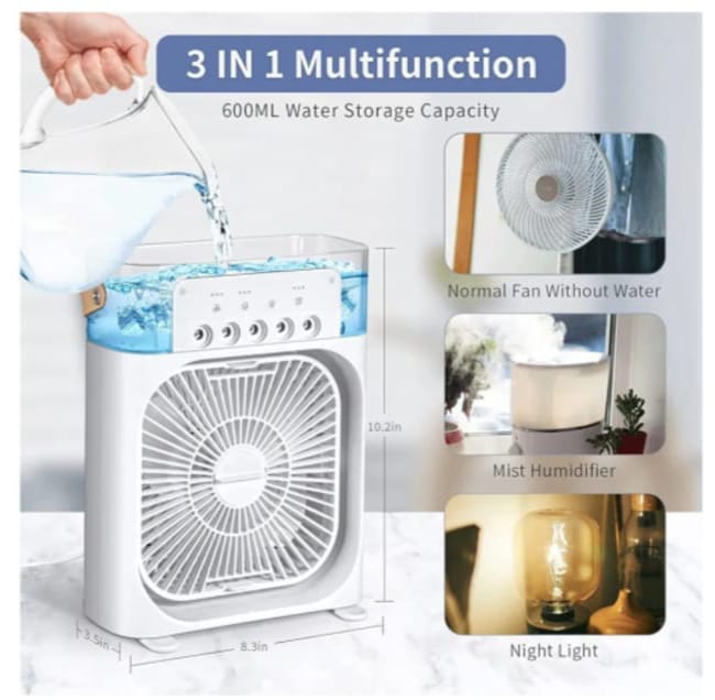 3 In 1 Fan AIr Conditioner Household Small Air Cooler LED Night Light Portable Humidifier Air Adjustment Fan Office Home Fan