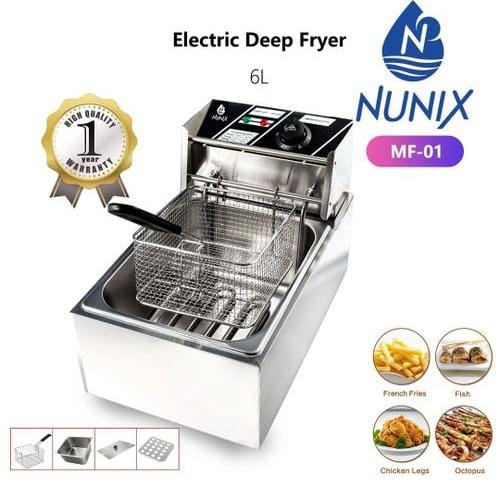 NUNIX 6LITRE 12 LITRES SINGLE ELECTRIC & STAINLESS STEEL DEEP FRYER FOR CHIPS, CHICKEN YOUR KITCHEN ASSISTANCE AT ALL TIMES SINGLE OR DOUBLE DEEP FRYER SILVER