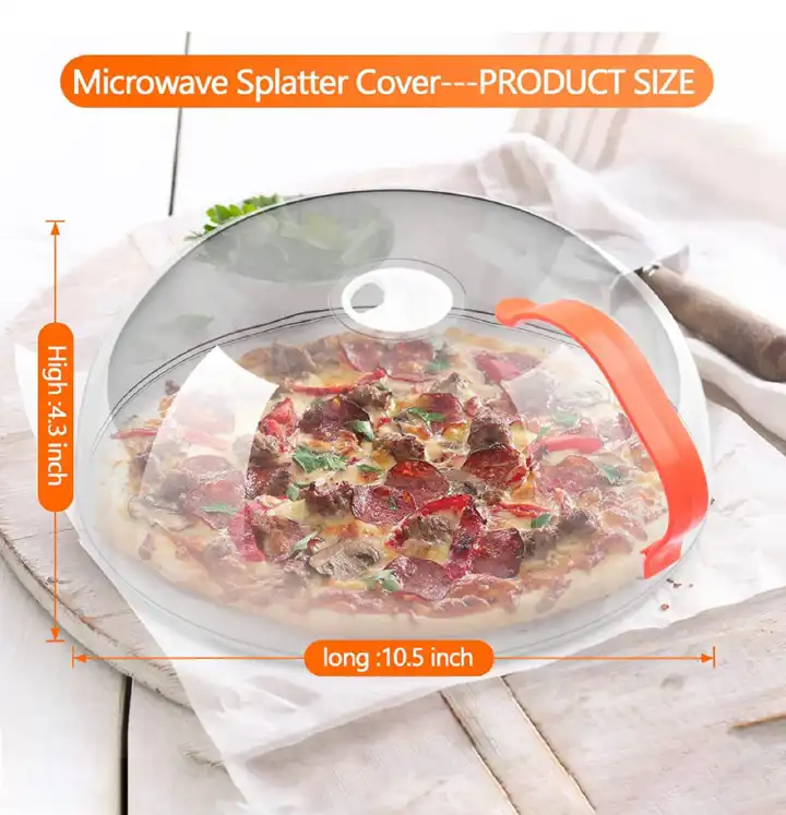 VENT MICROWAVE FOOD COVER WITH DETACHABLE HANDLE MICROWAVE SPLATTER COVER FOR FOOD,CLEAR MICROWAVE SPLASH GUARD COOKER LID WITH HANDLE,BPA-FREE,SOFT PLASTIC