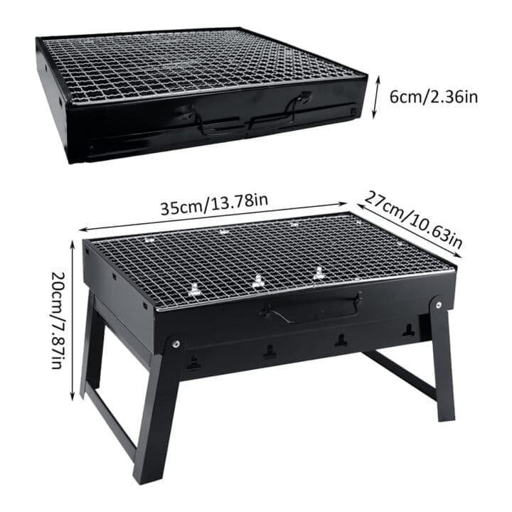 FOLDABLE PORTABLE BARBECUE CHARCOAL GRILL FOLDING PORTABLE BARBECUE CHARCOAL GRILL, BARBECUE DESK TABLETOP OUTDOOR STAINLESS STEEL SMOKER BBQ FOR OUTDOOR COOKING CAMPING PICNICS BEACH