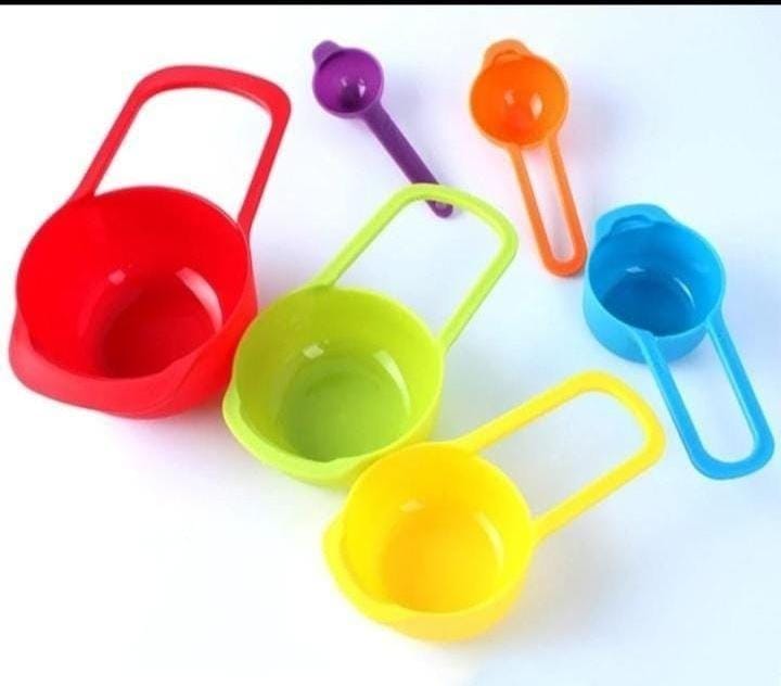 6 IN 1 MEASURING CUPS MULTICOLOURED KITCHEN MEASURING SPOON TEASPOON COFFEE SUGAR SPOON, CAKE BAKING FLOUR MEASURING CUP, KITCHEN COOKING TOOLS.