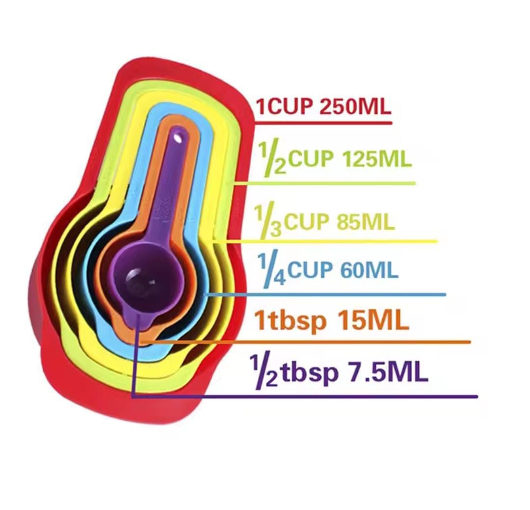 6 IN 1 MEASURING CUPS MULTICOLOURED KITCHEN MEASURING SPOON TEASPOON COFFEE SUGAR SPOON, CAKE BAKING FLOUR MEASURING CUP, KITCHEN COOKING TOOLS.