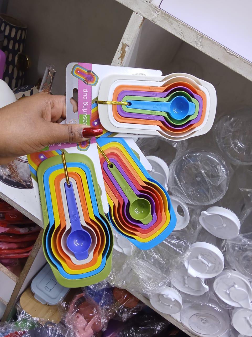 6 IN 1 MEASURING CUPS MULTICOLOURED KITCHEN MEASURING SPOON TEASPOON COFFEE SUGAR SPOON, CAKE BAKING FLOUR MEASURING CUP, KITCHEN COOKING TOOLS.