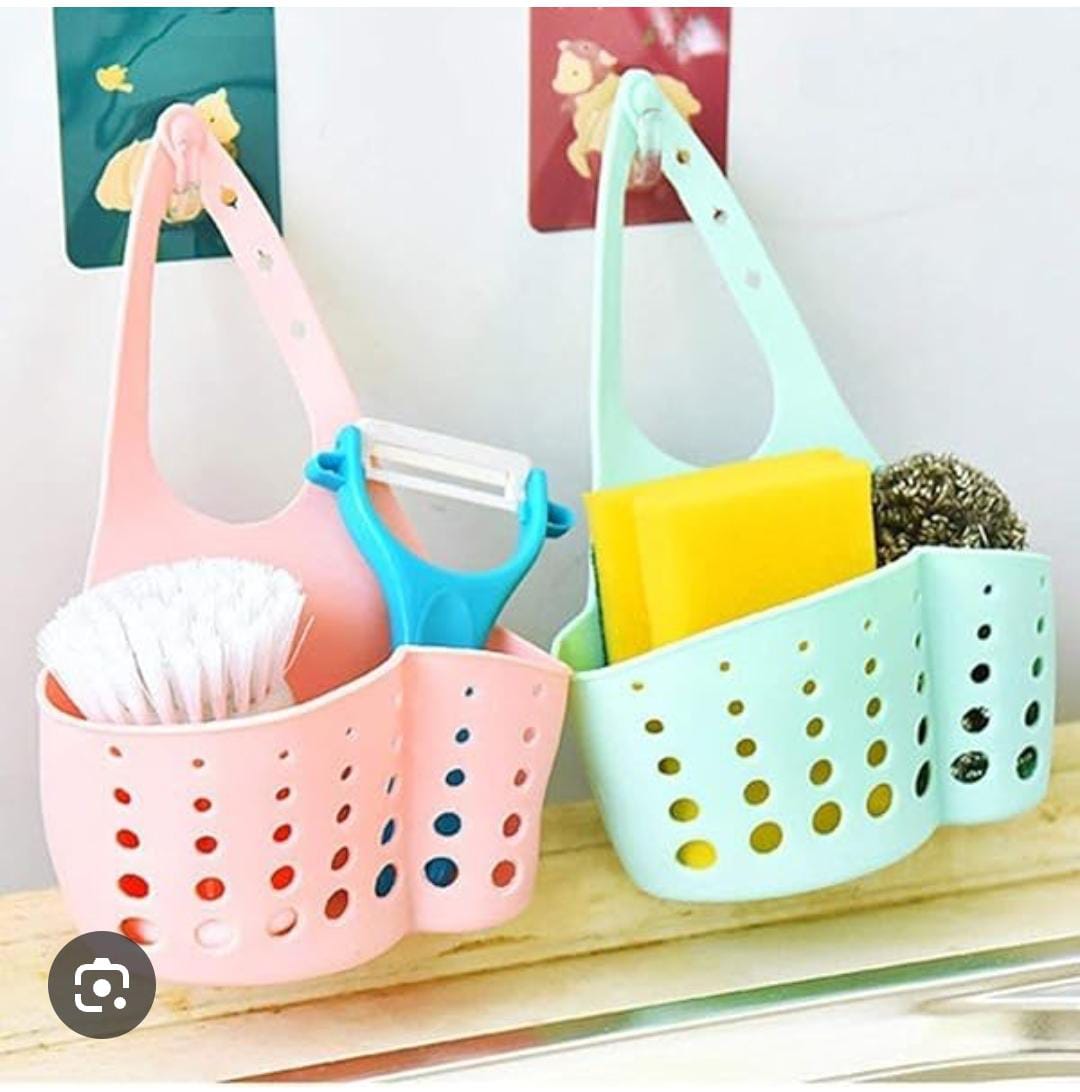 SINGLE SINK ORGANIZER KITCHEN SINK CADDY SPONGE HOLDER SILICONE PLASTIC SOAP HOLDER HANGING AJUSTABLE STRAP FAUCET CADDY WITH DRAIN HOLES FOR DRYING