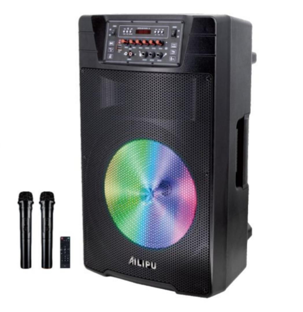 (NEW) AILIPU 15-Inch Rechargeable Speaker with LED Display & Dual Wireless Microphones – 80000W KL-3510D