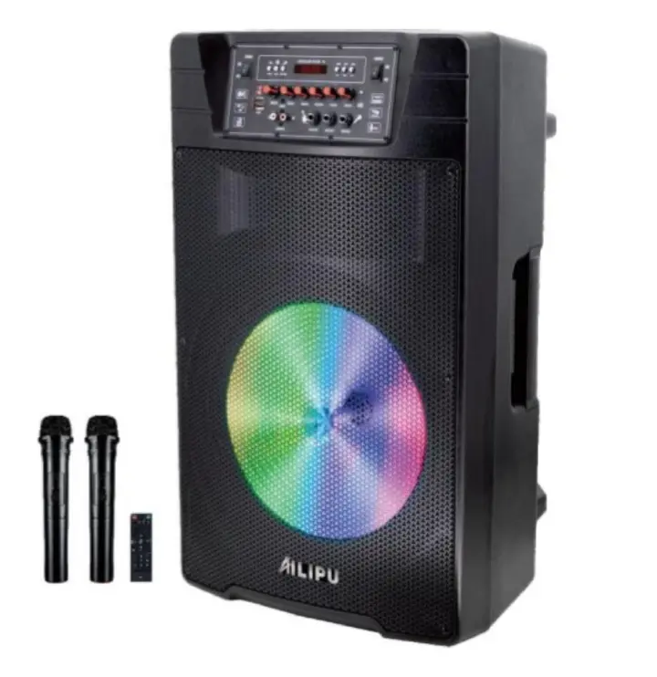 (NEW) AILIPU 15-Inch Rechargeable Speaker with LED Display & Dual Wireless Microphones – 80000W KL-3510D