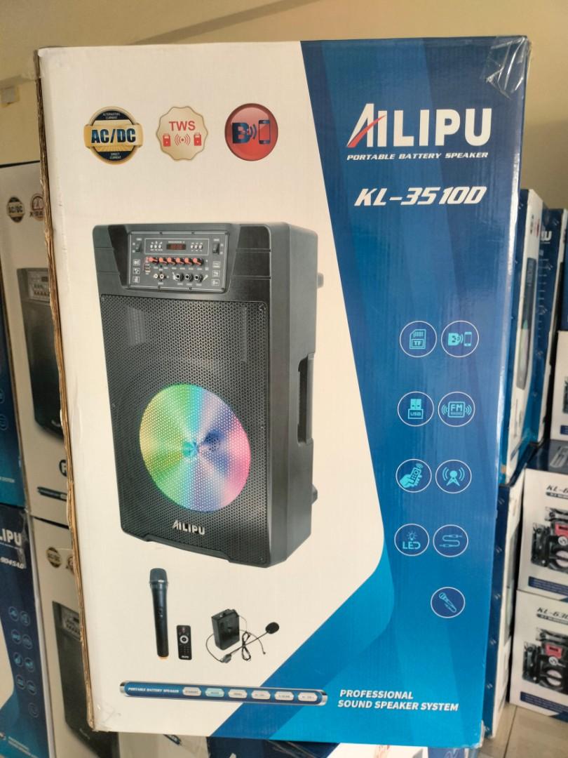 (NEW) AILIPU 15-Inch Rechargeable Speaker with LED Display & Dual Wireless Microphones – 80000W KL-3510D