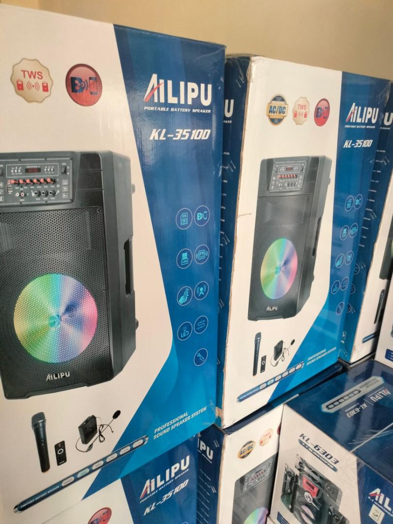 (NEW) AILIPU 15-Inch Rechargeable Speaker with LED Display & Dual Wireless Microphones – 80000W KL-3510D