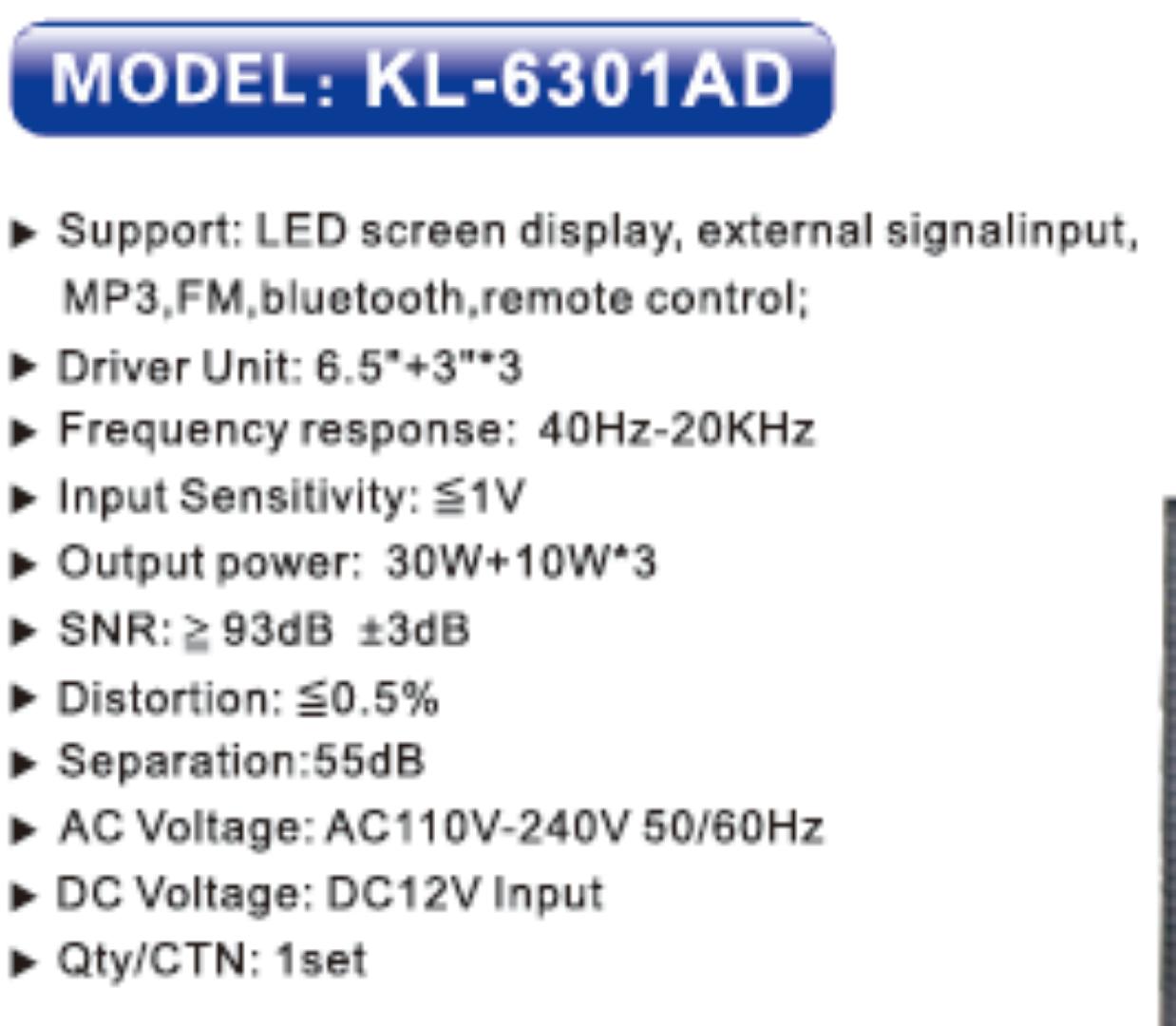 AILIPU KL-6301AD 3.1CH Woofer Subwoofer Bluetooth Cinema Home theater System Bluetooth Hi-Fi Speaker Speaker System AC/DC Subwoofer Bluetooth USB/SD/FM Woofer