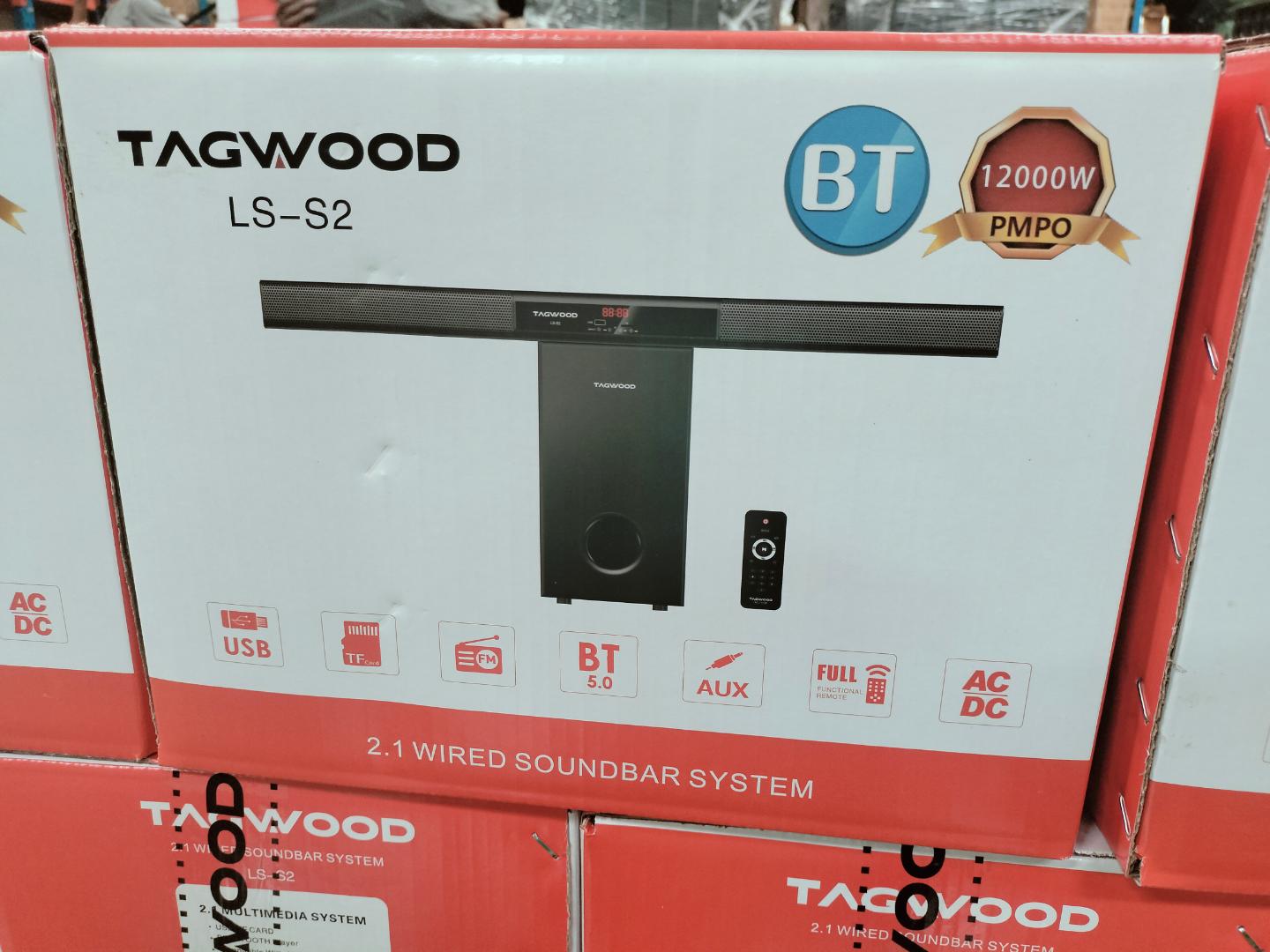 Tagwood 12000W 2.1CH Multimedia Bluetooth Woofer Speaker System Subwoofer Soundbar BT/USB/SD/FM AC/DC System Soundbar with Remote Control S2 Speaker bass