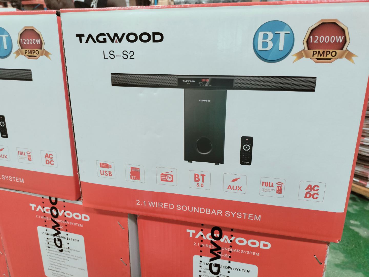 Tagwood 12000W 2.1CH Multimedia Bluetooth Woofer Speaker System Subwoofer Soundbar BT/USB/SD/FM AC/DC System Soundbar with Remote Control S2 Speaker bass