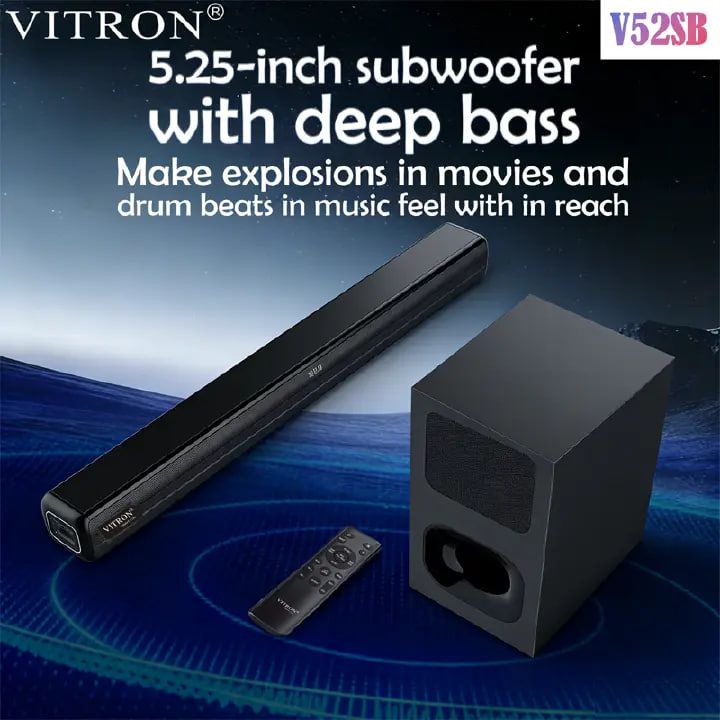 Vitron 2.1CH V52SB Wired Soundbar System with AUX USB Bluetooth Speaker System Home Audio Rich Bass 8000W