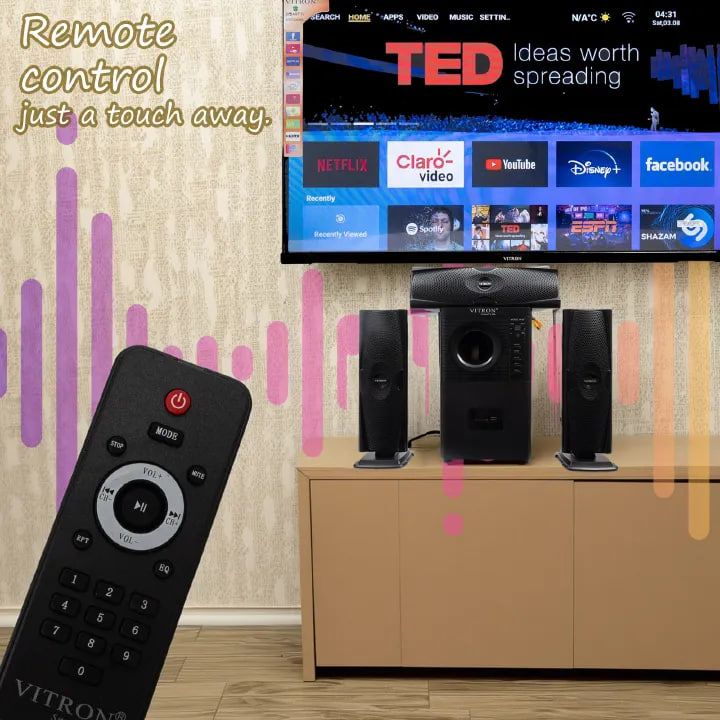 Vitron 3.1CH Multimedia X-Bass Speaker System Home Theatre System AC/DC Subwoofer Bluetooth Woofer USB/SD/FM Home Audio System with Remote Control V636