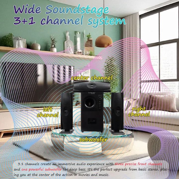 Vitron 3.1CH Multimedia X-Bass Speaker System Home Theatre System AC/DC Subwoofer Bluetooth Woofer USB/SD/FM Home Audio System with Remote Control V636