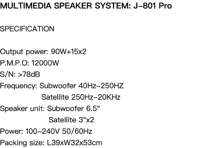 JTC J-801 Pro 2.1CH SUB Bluetooth Woofer HI-FI Sound Multimedia Speaker System default original-BT/FM-12000W + Microphone With Remote Control