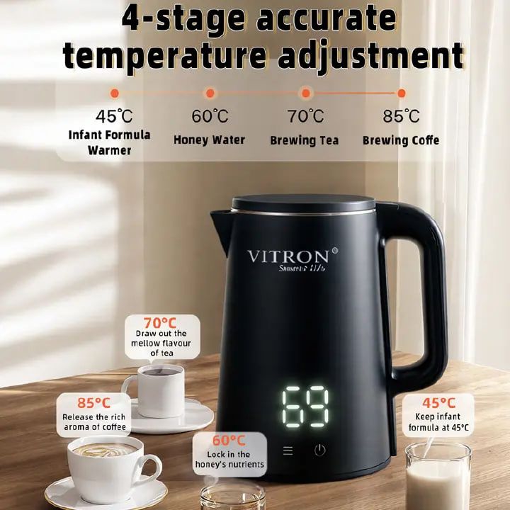 VITRON 2.5L 1500W Electric Kettle Heater Jug Smart Thermostatic Precise Multi-Stage Temp Control 24H Keep Warm P7