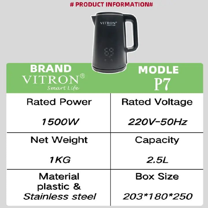 VITRON 2.5L 1500W Electric Kettle Heater Jug Smart Thermostatic Precise Multi-Stage Temp Control 24H Keep Warm P7