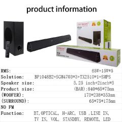 Vitron 6000W 2.1CH Woofer Speaker System Wired Soundbar System Home Audio with AUX USB Bluetooth Rich Bass V51SB