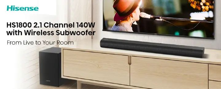 Hisense 2.1CH SOUNDBAR WITH WIRELESS SUBWOOFER HS1800 Woofer Bluetooth Speaker Remote