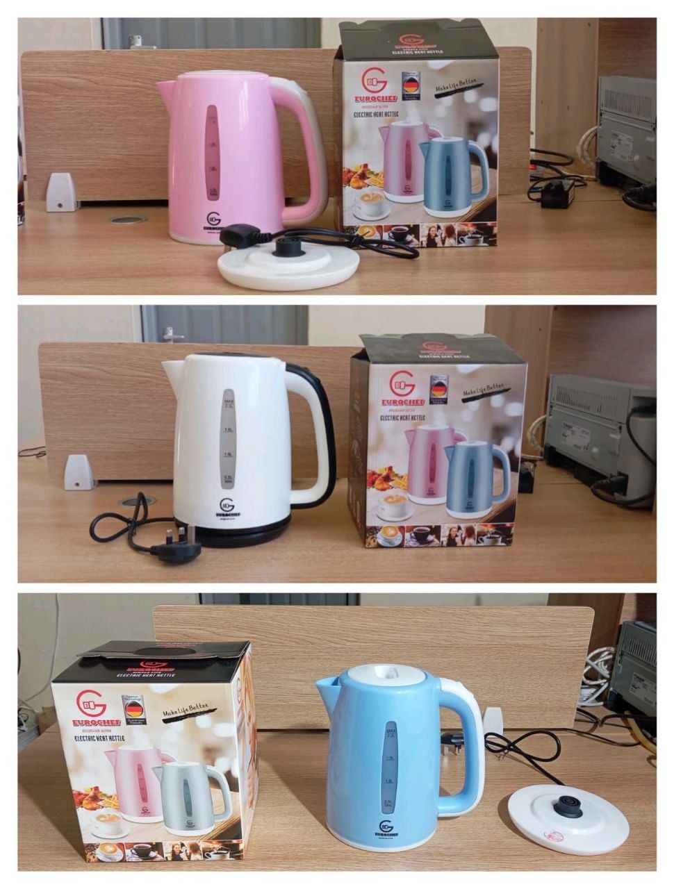 EUROCHEF EC-K06 2.3L Plastic Electric Cordless Kettle Electric Jug for boiling water Kitchen Appliance -PINK BLUE WHITE