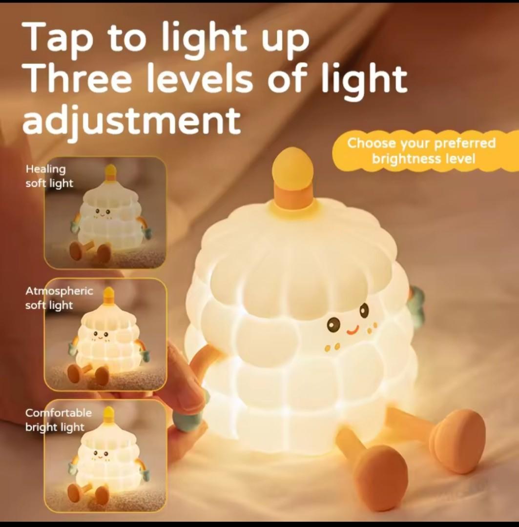 Candle Cake Night Light Lamp Rechargeable Dimming Bedside, Desk- Pat Touch Silicon Night Lamp for Kids Room Decor Cartoon Birthday Gifts