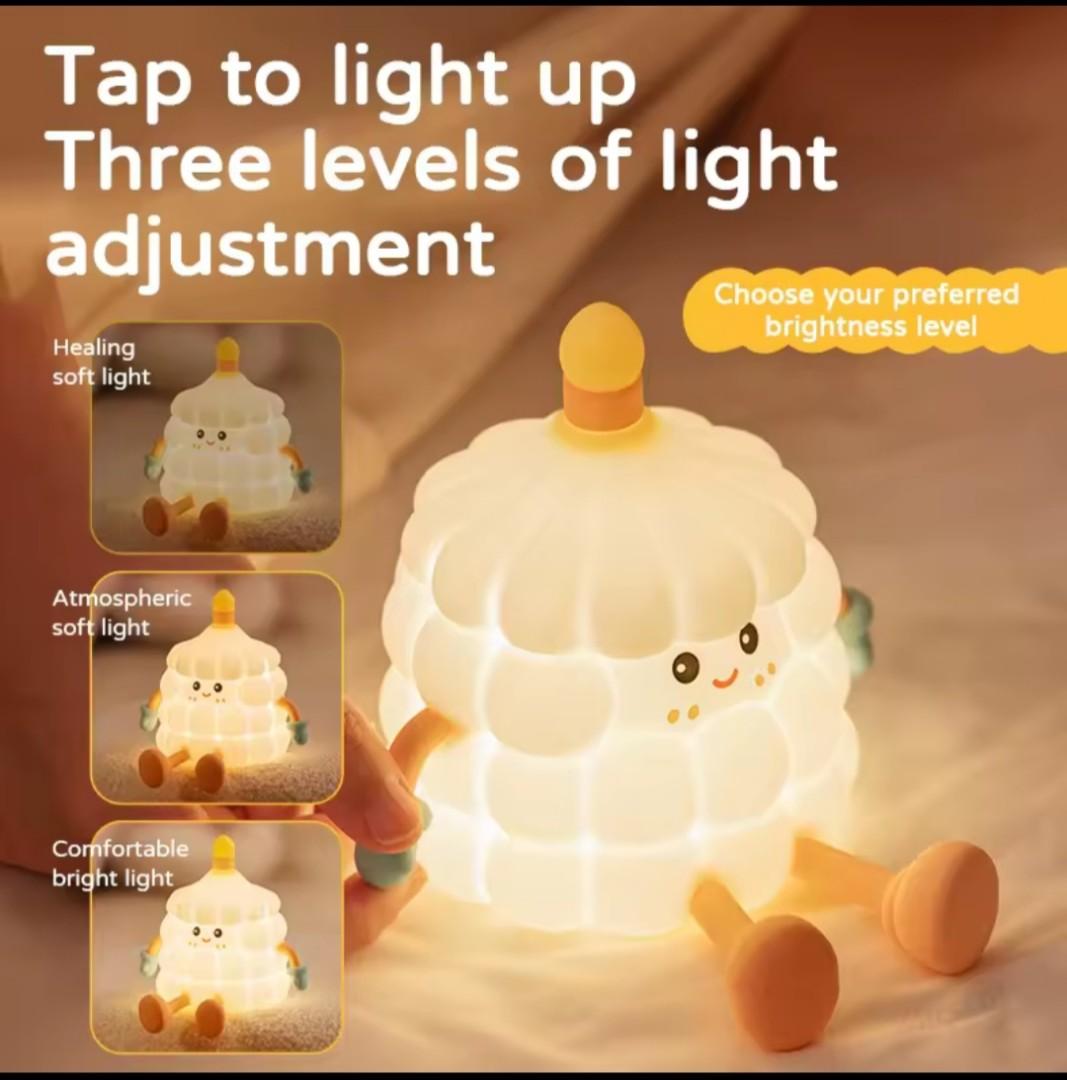 Candle Cake Night Light Lamp Rechargeable Dimming Bedside, Desk- Pat Touch Silicon Night Lamp for Kids Room Decor Cartoon Birthday Gifts
