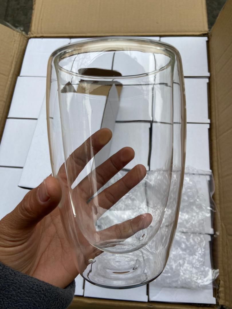 Double Wall Glass Cup,  450mls Heat Insulation Transparent Handmade Tea Drink Bottle Whisky Cup Drinking Glasses Espresso Coffee Mug